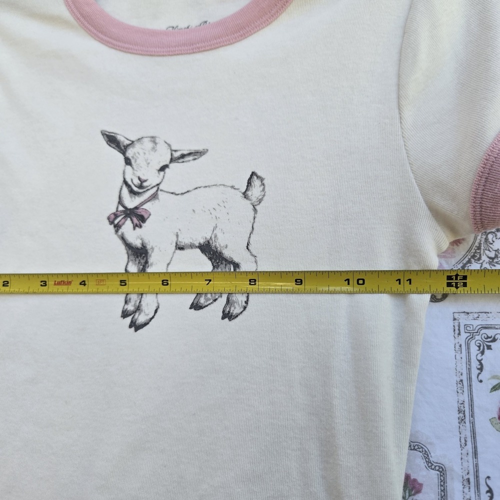 Kimchi Blue Too Perfect Baby Goat Graphic Ringer Baby Tee Urban Outfitters Small - Picture 8 of 9